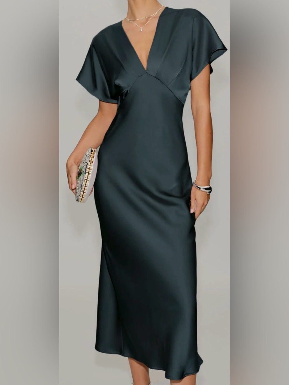 RIHOAS Grey Green Satin Midi Dress XS NWT 💚